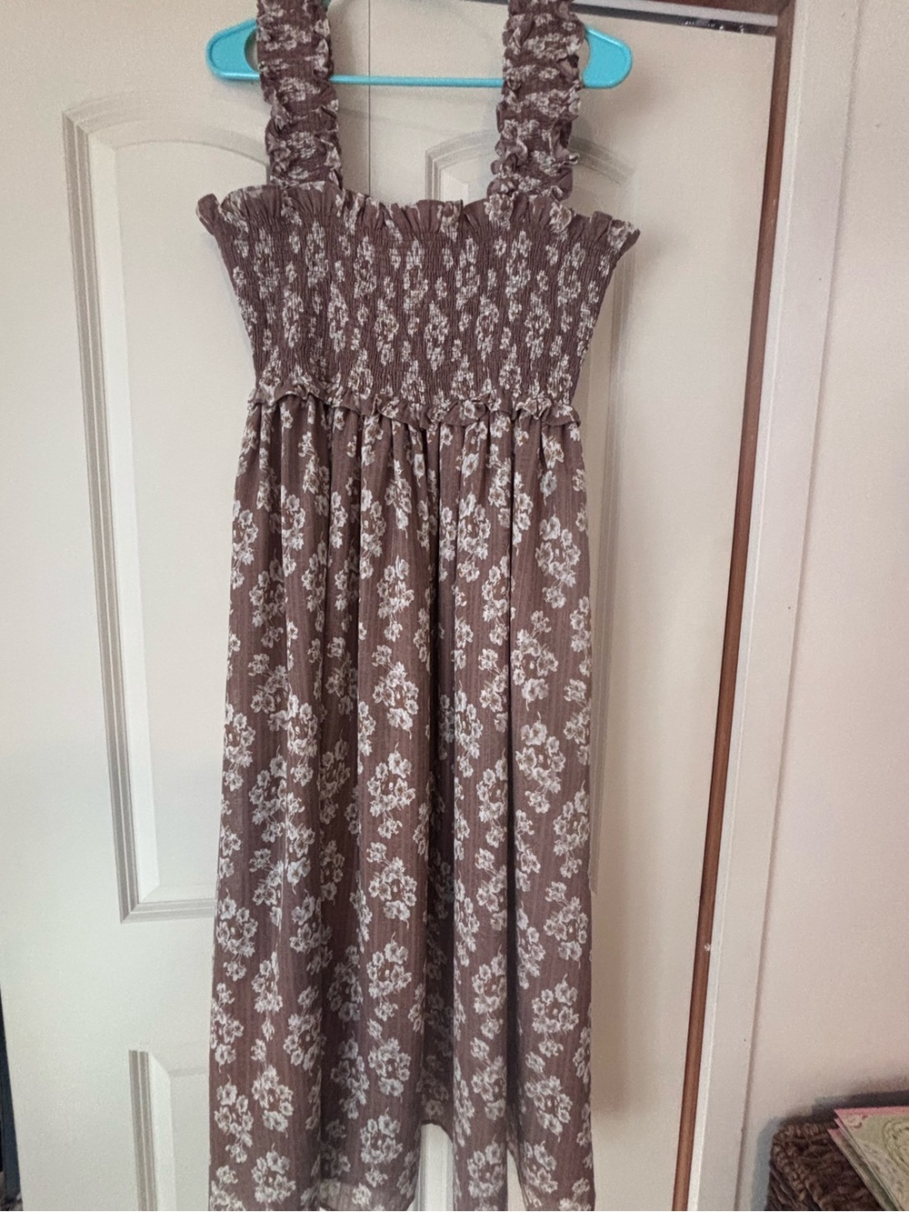 Altar'd State Mauve Brown Floral Ruffled Strap Dress